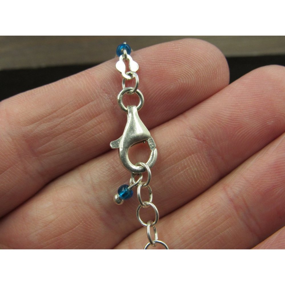 10" Sterling Silver Blue Beaded Chain Ankle Bracelet Vintage Elegant Beautiful - Picture 3 of 5